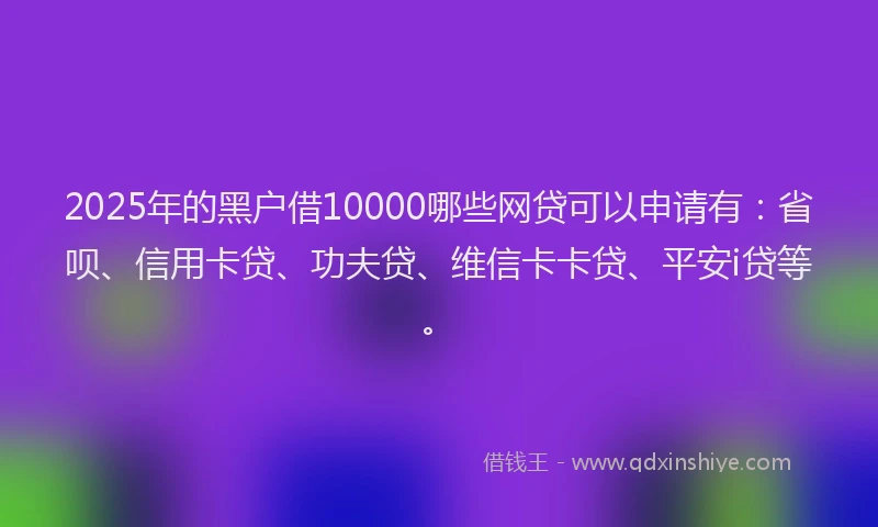 2025年的黑户借10000哪些网贷可以申请有：省呗、信用卡贷、功夫贷、维信卡卡贷、平安i贷等。