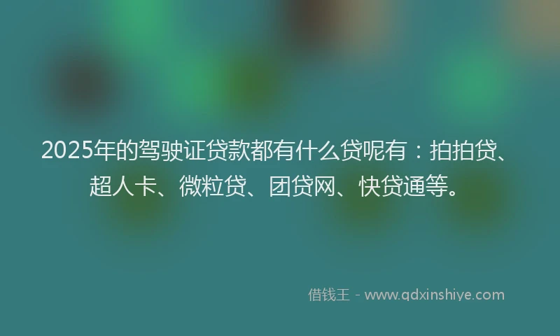 2025年的驾驶证贷款都有什么贷呢有：拍拍贷、超人卡、微粒贷、团贷网、快贷通等。