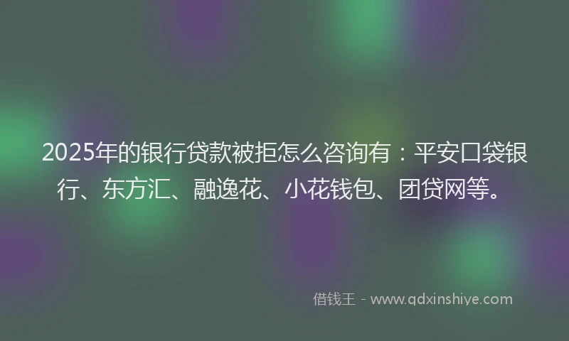 2025年的银行贷款被拒怎么咨询有：平安口袋银行、东方汇、融逸花、小花钱包、团贷网等。