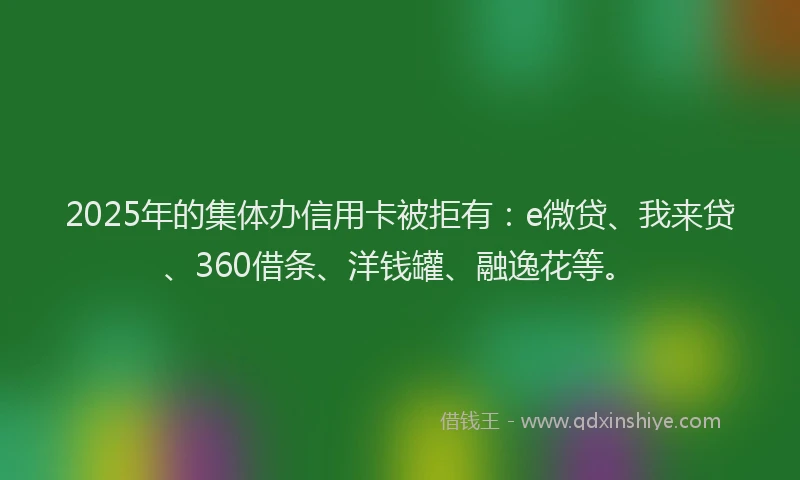 2025年的集体办信用卡被拒有：e微贷、我来贷、360借条、洋钱罐、融逸花等。