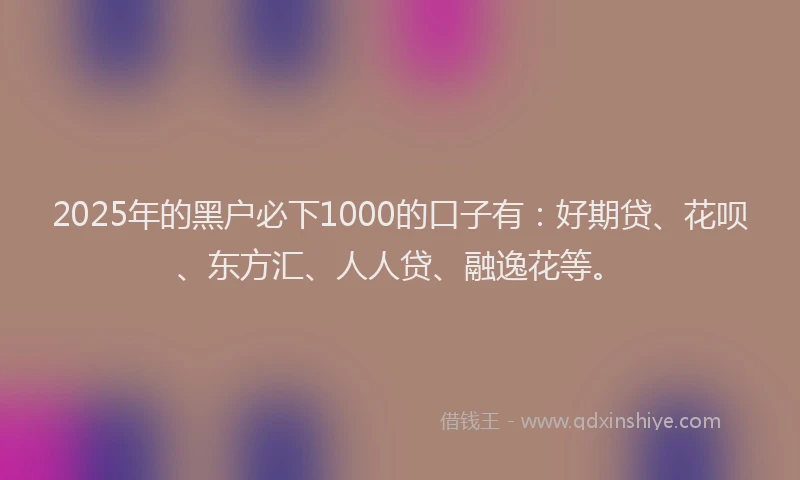 2025年的黑户必下1000的口子有：好期贷、花呗、东方汇、人人贷、融逸花等。