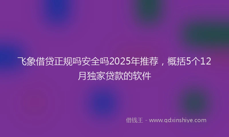 飞象借贷正规吗安全吗2025年推荐，概括5个12月独家贷款的软件