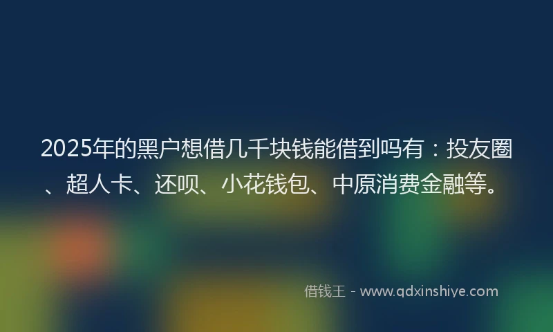 2025年的黑户想借几千块钱能借到吗有：投友圈、超人卡、还呗、小花钱包、中原消费金融等。