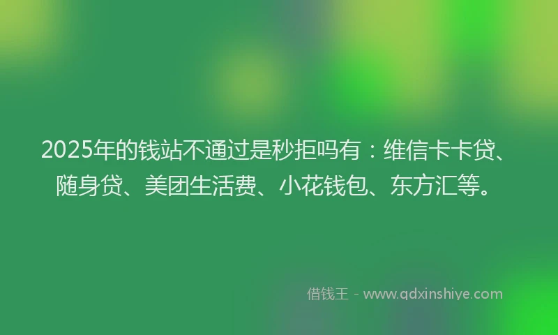 2025年的钱站不通过是秒拒吗有：维信卡卡贷、随身贷、美团生活费、小花钱包、东方汇等。