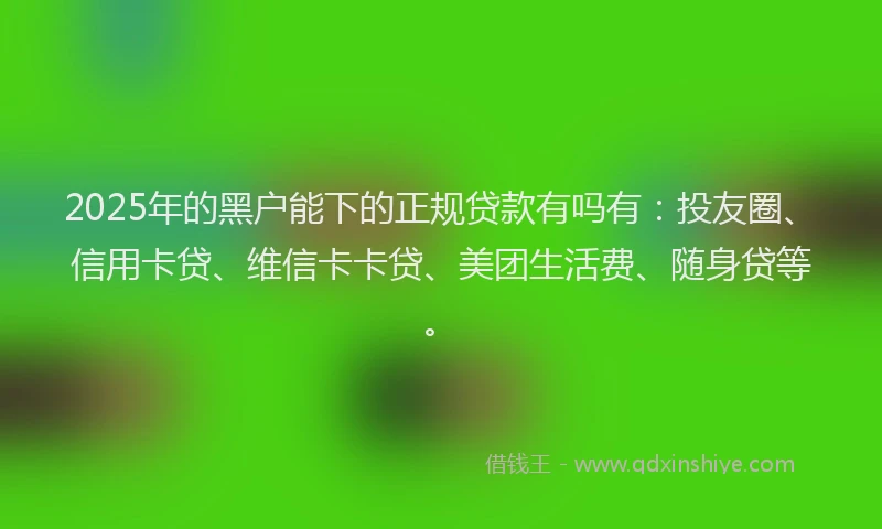 2025年的黑户能下的正规贷款有吗有:投友圈、信用卡贷、维信卡卡贷、美团生活费、随身贷等。