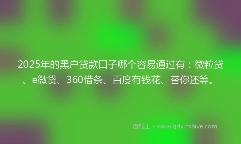 2025年的黑户贷款口子哪个容易通过有：微粒贷、e微贷、360借条、百度有钱花、替你还等。