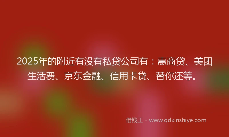 2025年的附近有没有私贷公司有：惠商贷、美团生活费、京东金融、信用卡贷、替你还等。