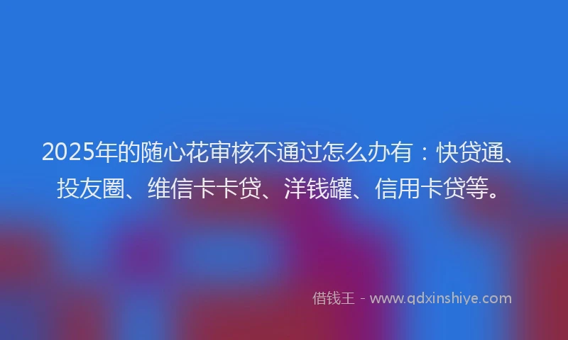 2025年的随心花审核不通过怎么办有：快贷通、投友圈、维信卡卡贷、洋钱罐、信用卡贷等。