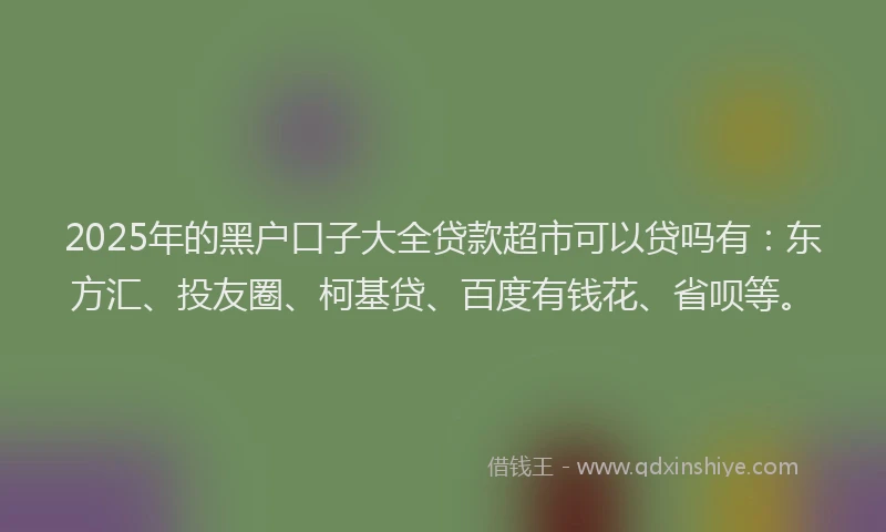 2025年的黑户口子大全贷款超市可以贷吗有：东方汇、投友圈、柯基贷、百度有钱花、省呗等。