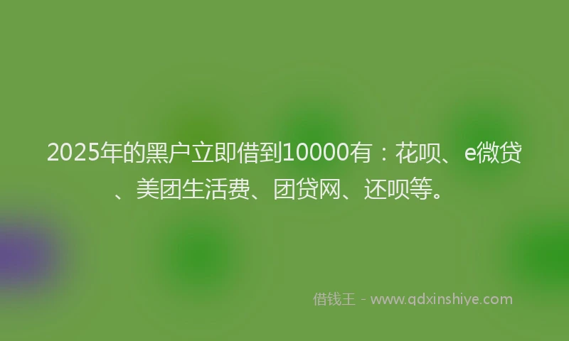 2025年的黑户立即借到10000有：花呗、e微贷、美团生活费、团贷网、还呗等。