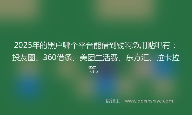 2025年的黑户哪个平台能借到钱啊急用贴吧有：投友圈、360借条、美团生活费、东方汇、拉卡拉等。
