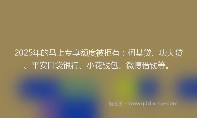 2025年的马上专享额度被拒有：柯基贷、功夫贷、平安口袋银行、小花钱包、微博借钱等。