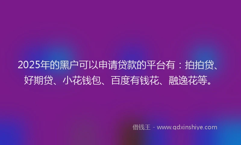 2025年的黑户可以申请贷款的平台有：拍拍贷、好期贷、小花钱包、百度有钱花、融逸花等。