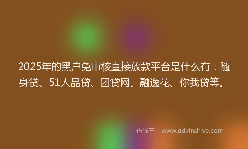 2025年的黑户免审核直接放款平台是什么有：随身贷、51人品贷、团贷网、融逸花、你我贷等。
