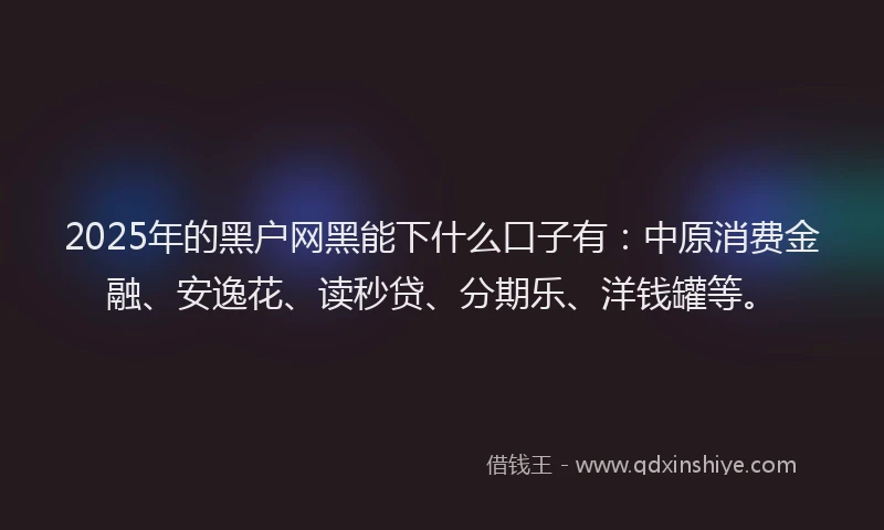 2025年的黑户网黑能下什么口子有：中原消费金融、安逸花、读秒贷、分期乐、洋钱罐等。