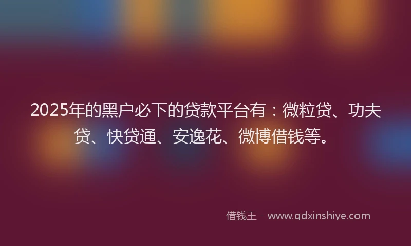 2025年的黑户必下的贷款平台有：微粒贷、功夫贷、快贷通、安逸花、微博借钱等。