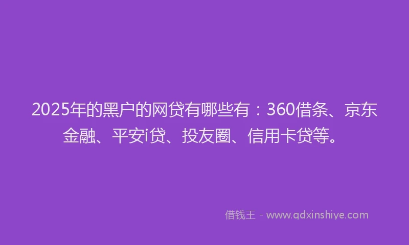 2025年的黑户的网贷有哪些有：360借条、京东金融、平安i贷、投友圈、信用卡贷等。