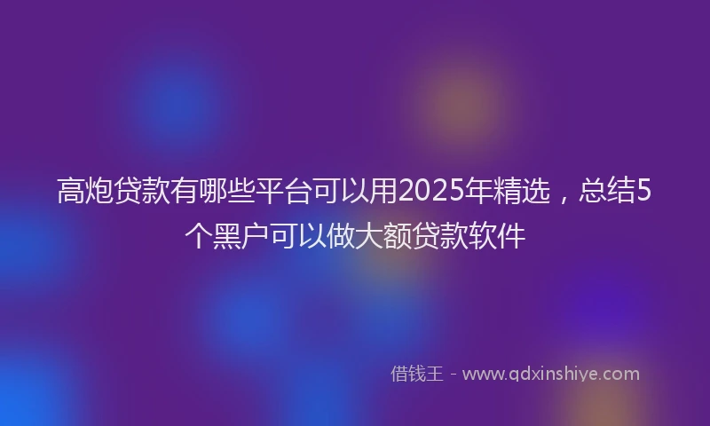 高炮贷款有哪些平台可以用2025年精选，总结5个黑户可以做大额贷款软件