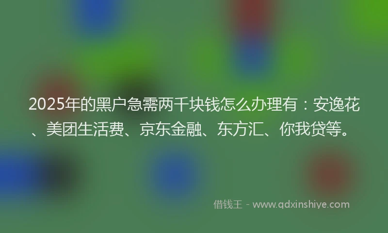 2025年的黑户急需两千块钱怎么办理有：安逸花、美团生活费、京东金融、东方汇、你我贷等。