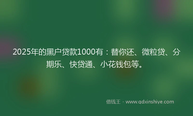 2025年的黑户贷款1000有：替你还、微粒贷、分期乐、快贷通、小花钱包等。