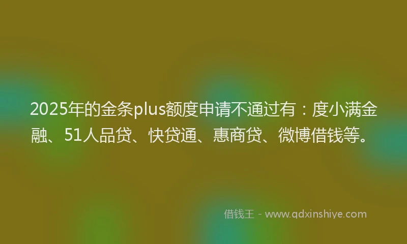 2025年的金条plus额度申请不通过有：度小满金融、51人品贷、快贷通、惠商贷、微博借钱等。