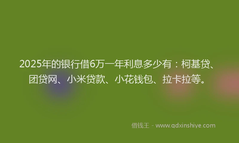 2025年的银行借6万一年利息多少有：柯基贷、团贷网、小米贷款、小花钱包、拉卡拉等。
