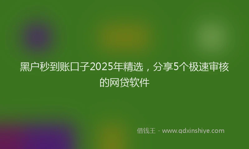 黑户秒到账口子2025年精选，分享5个极速审核的网贷软件