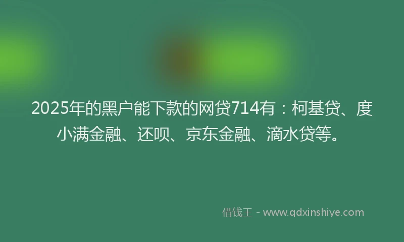 2025年的黑户能下款的网贷714有：柯基贷、度小满金融、还呗、京东金融、滴水贷等。