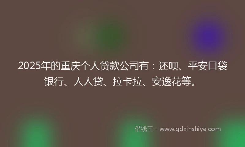 2025年的重庆个人贷款公司有：还呗、平安口袋银行、人人贷、拉卡拉、安逸花等。