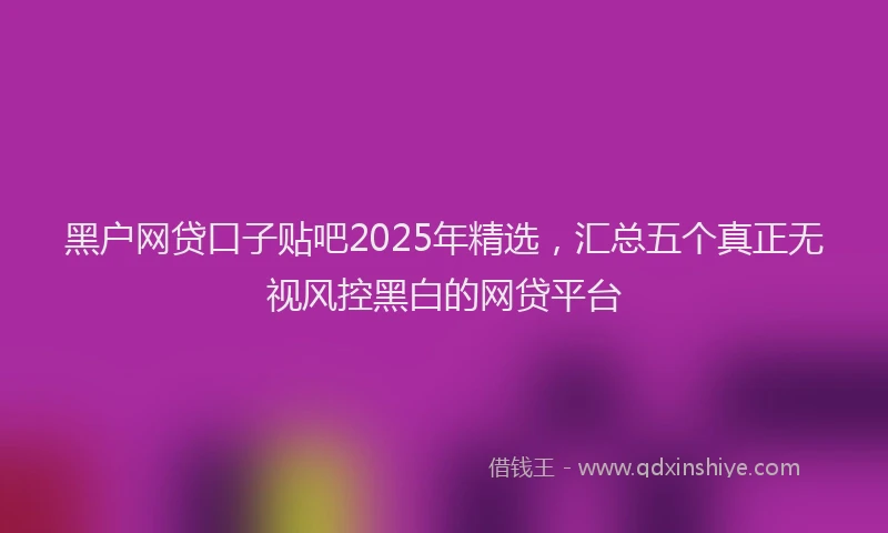 黑户网贷口子贴吧2025年精选，汇总五个真正无视风控黑白的网贷平台