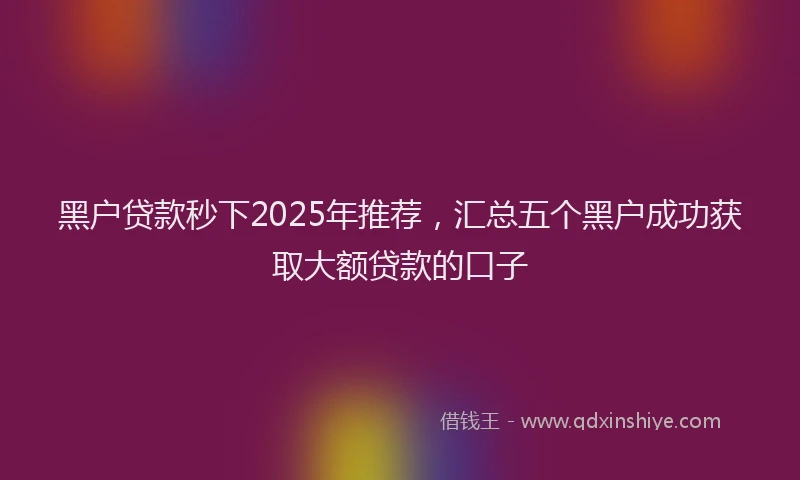 黑户贷款秒下2025年推荐，汇总五个黑户成功获取大额贷款的口子