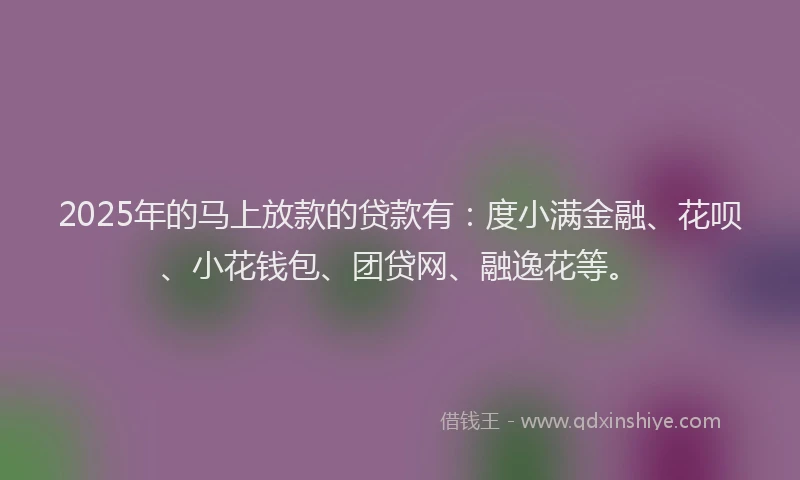 2025年的马上放款的贷款有：度小满金融、花呗、小花钱包、团贷网、融逸花等。