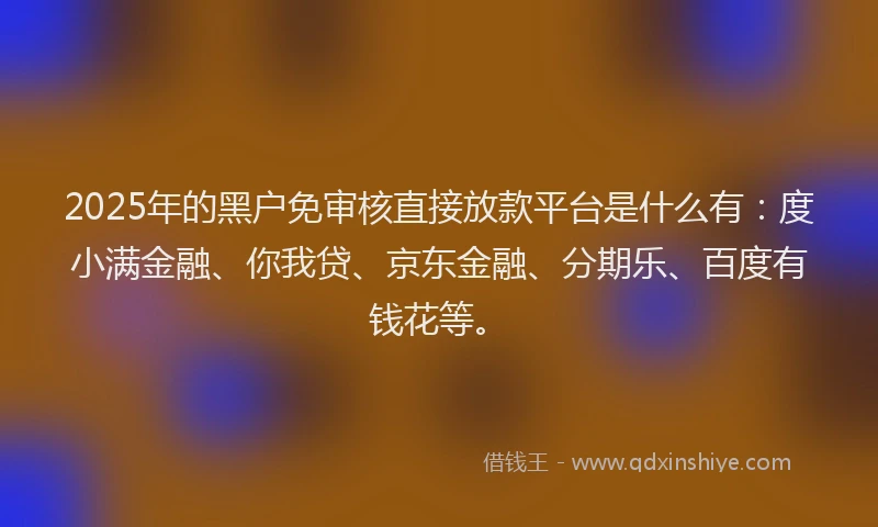 2025年的黑户免审核直接放款平台是什么有：度小满金融、你我贷、京东金融、分期乐、百度有钱花等。