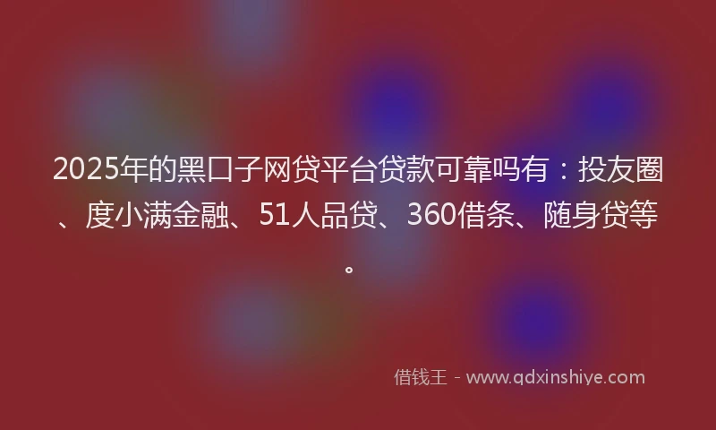 2025年的黑口子网贷平台贷款可靠吗有：投友圈、度小满金融、51人品贷、360借条、随身贷等。