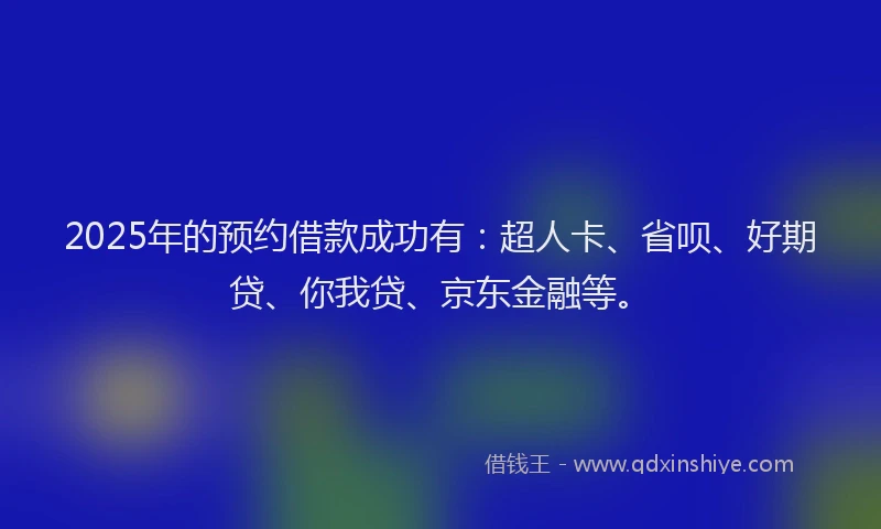 2025年的预约借款成功有：超人卡、省呗、好期贷、你我贷、京东金融等。