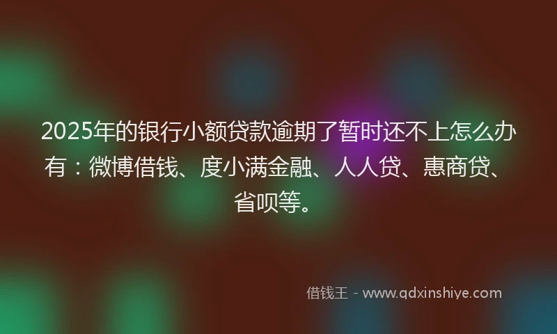 2025年的银行小额贷款逾期了暂时还不上怎么办有：微博借钱、度小满金融、人人贷、惠商贷、省呗等。