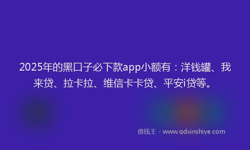 2025年的黑口子必下款app小额有：洋钱罐、我来贷、拉卡拉、维信卡卡贷、平安i贷等。