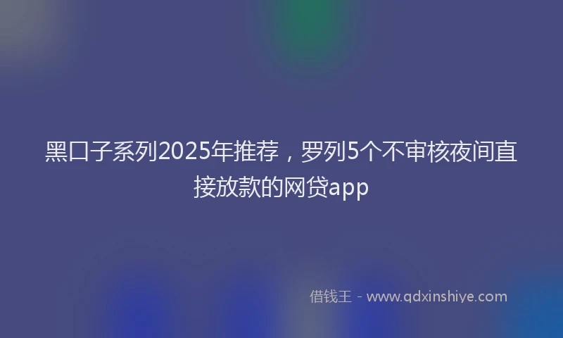 黑口子系列2025年推荐，罗列5个不审核夜间直接放款的网贷app
