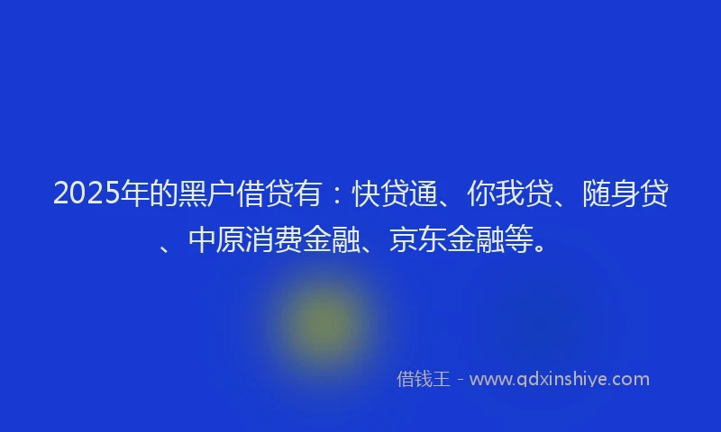 2025年的黑户借贷有：快贷通、你我贷、随身贷、中原消费金融、京东金融等。