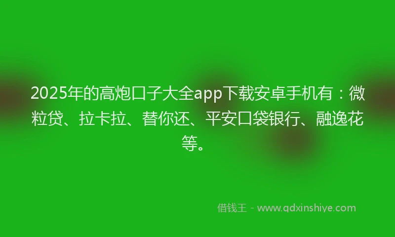 2025年的高炮口子大全app下载安卓手机有：微粒贷、拉卡拉、替你还、平安口袋银行、融逸花等。