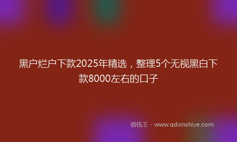 黑户烂户下款2025年精选，整理5个无视黑白下款8000左右的口子