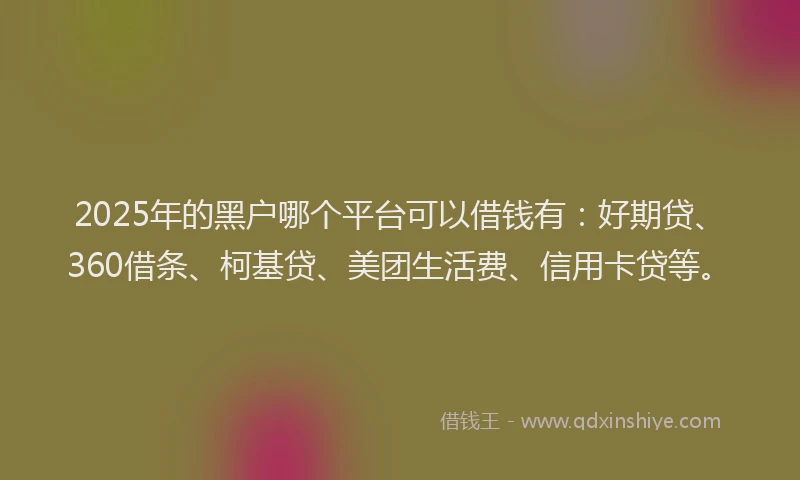 2025年的黑户哪个平台可以借钱有：好期贷、360借条、柯基贷、美团生活费、信用卡贷等。