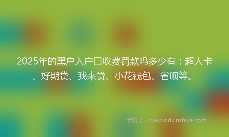 2025年的黑户入户口收费罚款吗多少有：超人卡、好期贷、我来贷、小花钱包、省呗等。