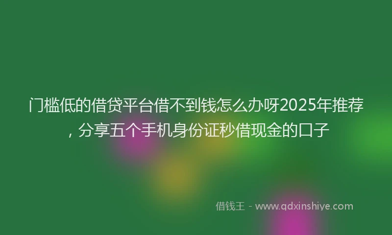 门槛低的借贷平台借不到钱怎么办呀2025年推荐，分享五个手机身份证秒借现金的口子