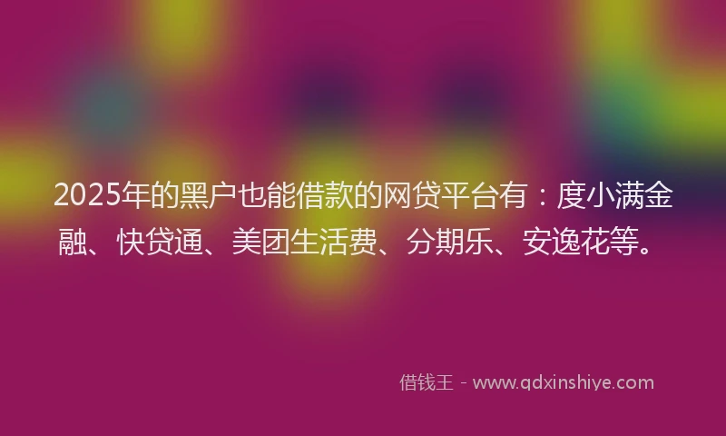 2025年的黑户也能借款的网贷平台有：度小满金融、快贷通、美团生活费、分期乐、安逸花等。