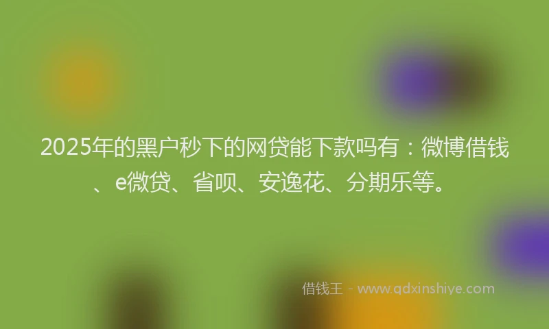 2025年的黑户秒下的网贷能下款吗有：微博借钱、e微贷、省呗、安逸花、分期乐等。