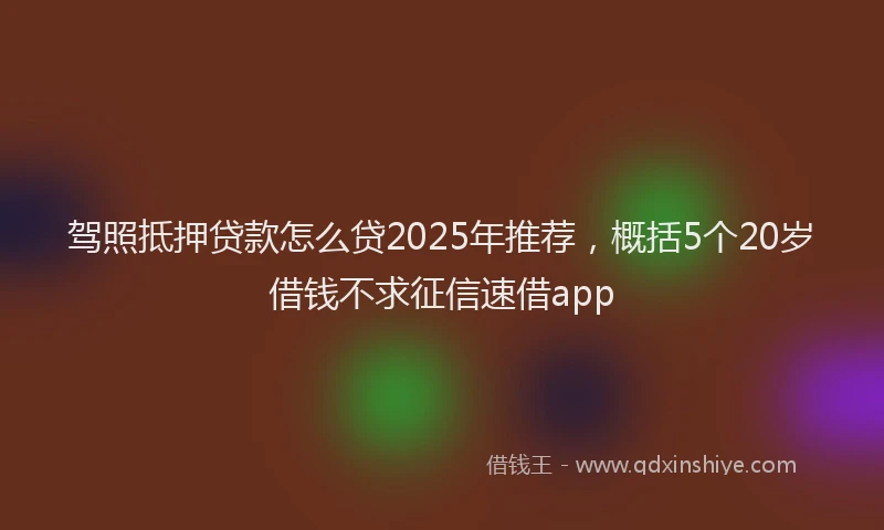 驾照抵押贷款怎么贷2025年推荐，概括5个20岁借钱不求征信速借app