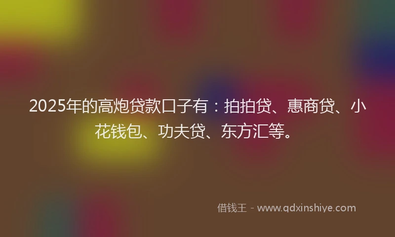 2025年的高炮贷款口子有：拍拍贷、惠商贷、小花钱包、功夫贷、东方汇等。
