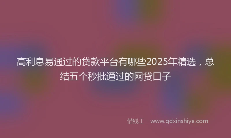 高利息易通过的贷款平台有哪些2025年精选，总结五个秒批通过的网贷口子