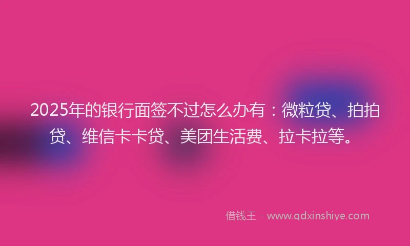 2025年的银行面签不过怎么办有：微粒贷、拍拍贷、维信卡卡贷、美团生活费、拉卡拉等。